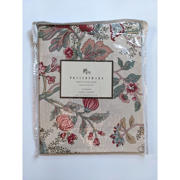 Pottery Barn Marie Floral Pillow Sham Standard Size Set of 2 100% Cotton NEW - Picture 4 of 6